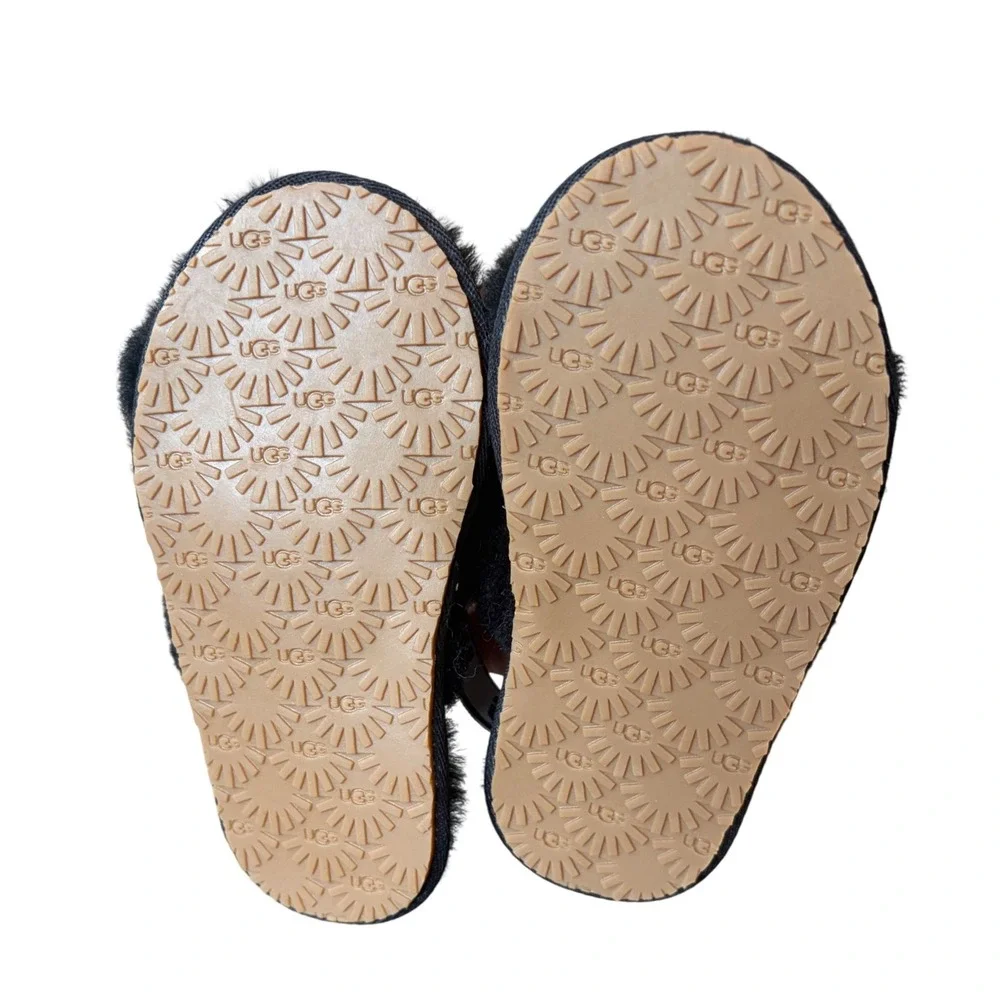 UGG Toddler Fluff Yeah Slide Black‎ Sheepskin Slingback Sandals 1116636T Size 9